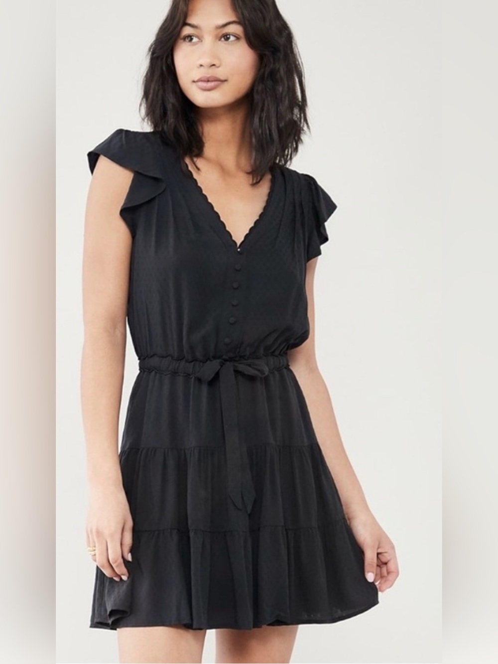 PAIGE Rosalee Black Tie-Waist Ruffled Sleeve Mini Dress